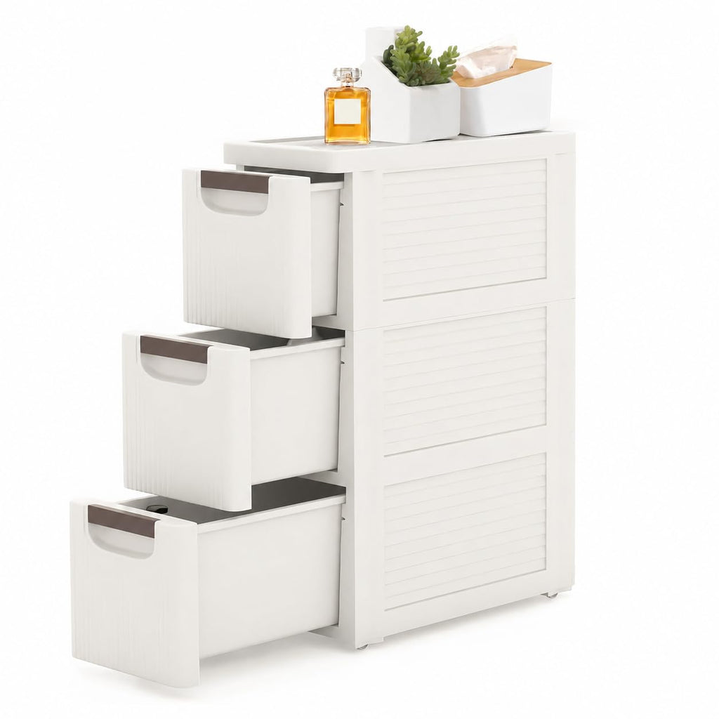 White 3 Drawer Slim Bathroom Cabinet M813706