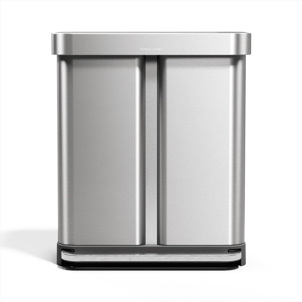 58L Dual Compartment Brushed Stainless Steel Kitchen Trash Can W8116