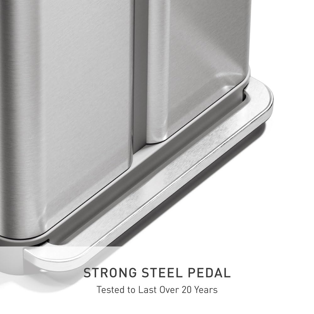 58L Dual Compartment Brushed Stainless Steel Kitchen Trash Can W8116