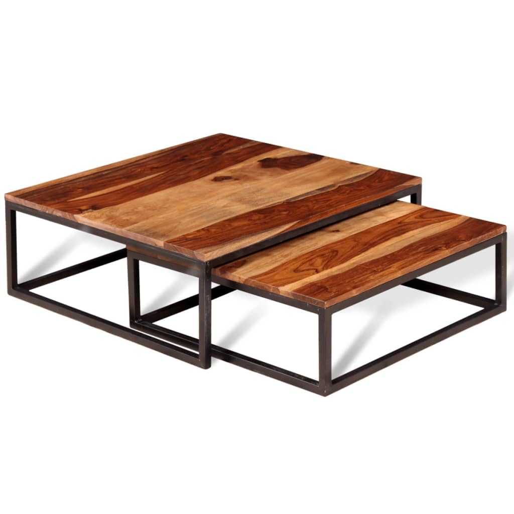 Two Piece Nesting Solid Sheesham Wood Coffee Table Set N233