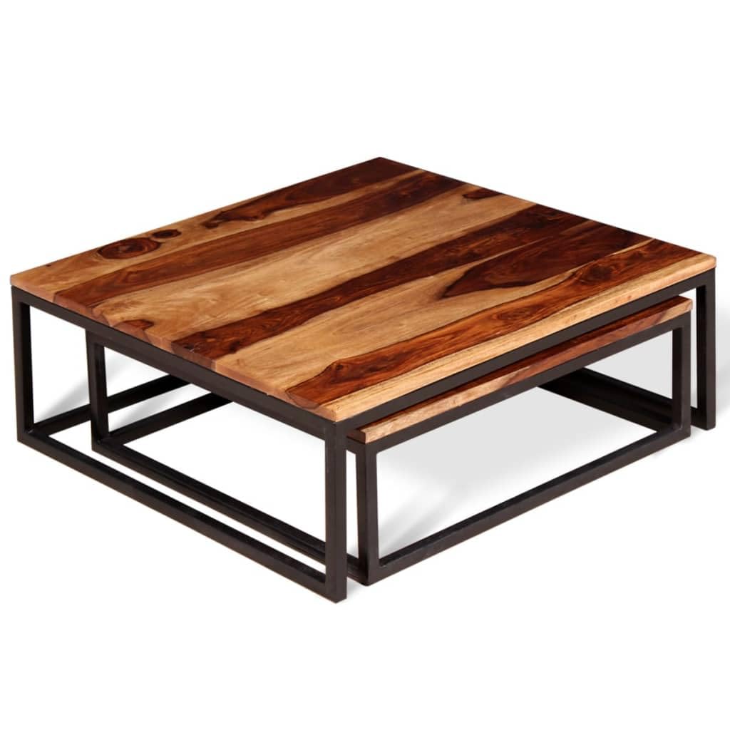 Two Piece Nesting Solid Sheesham Wood Coffee Table Set N233