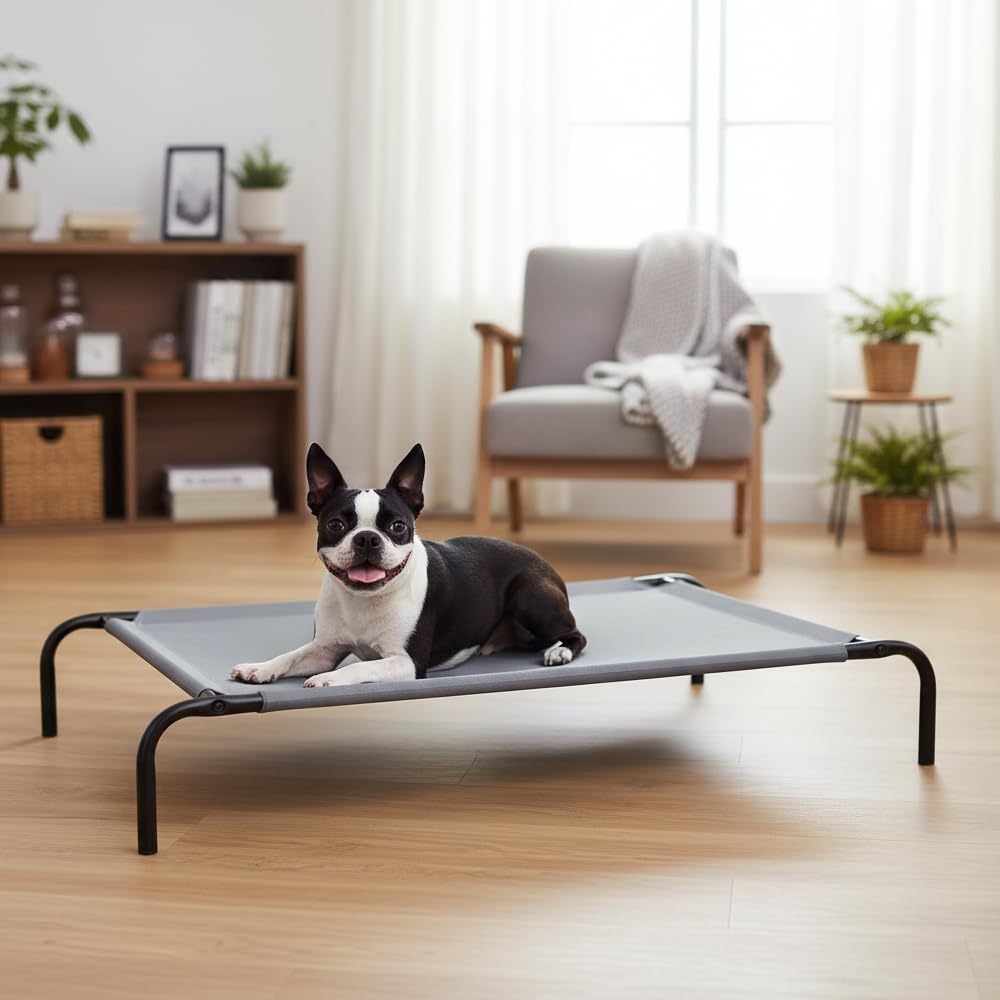 Elevated Dog Bed with Metal Frame, Grey G6563