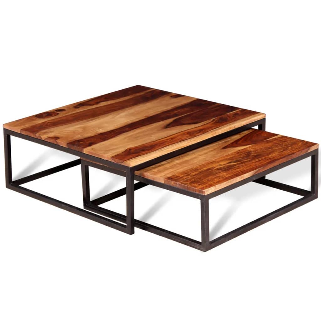 Two Piece Nesting Solid Sheesham Wood Coffee Table Set N233