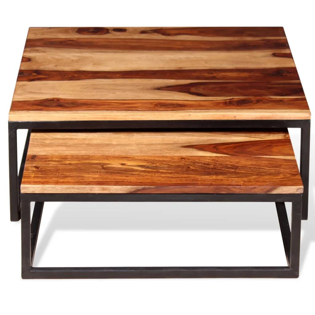 Two Piece Nesting Solid Sheesham Wood Coffee Table Set N233