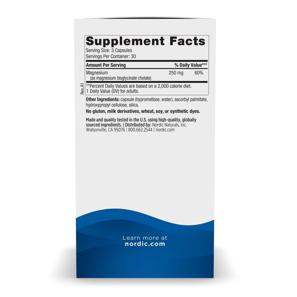 Magnesium Glycinate 250mg Vegetarian Capsules 90 Count H66946