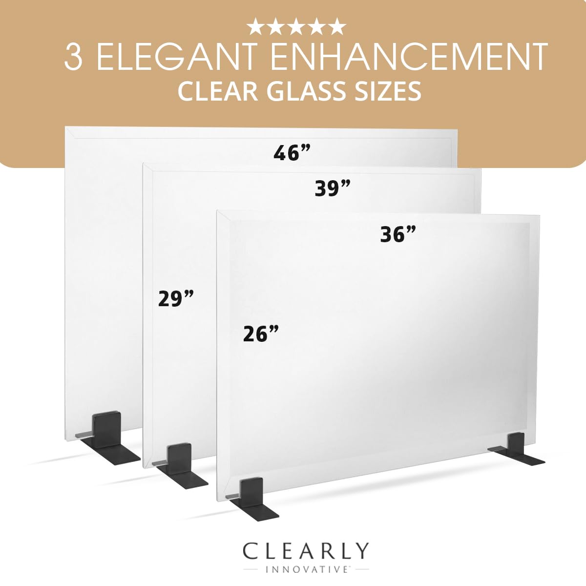 Tempered Glass Fireplace Screen, 33" x 46", Black Base J20915