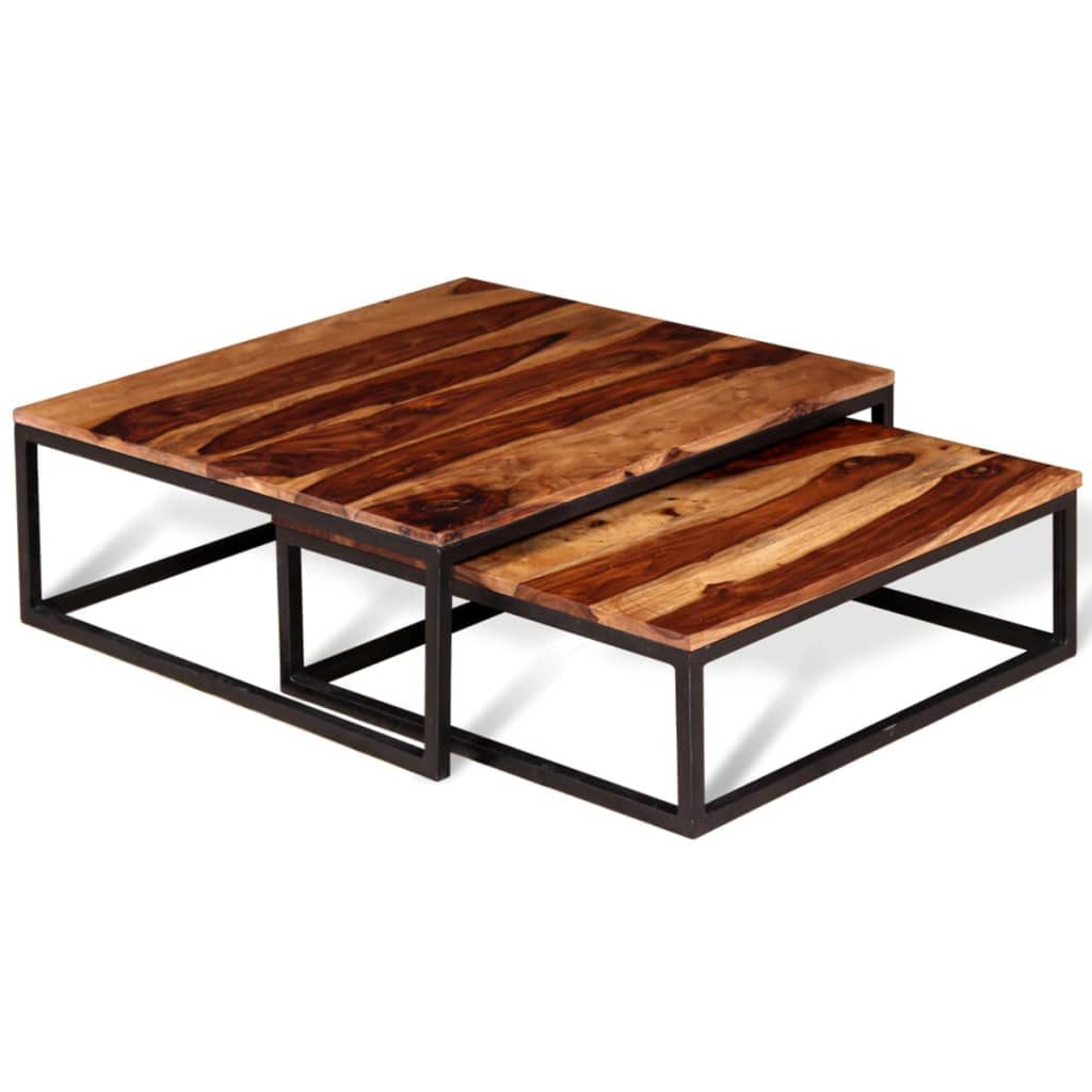 Two Piece Nesting Solid Sheesham Wood Coffee Table Set N233