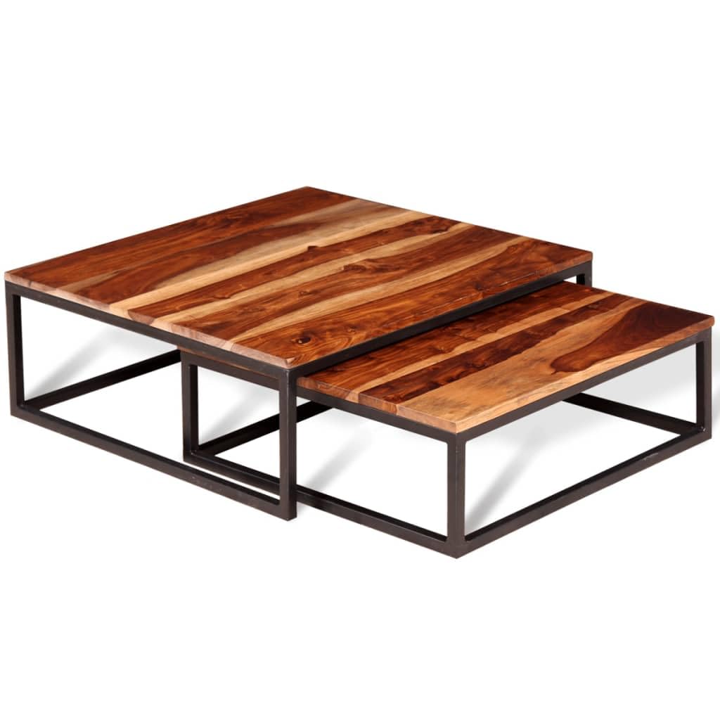Two Piece Nesting Solid Sheesham Wood Coffee Table Set N233