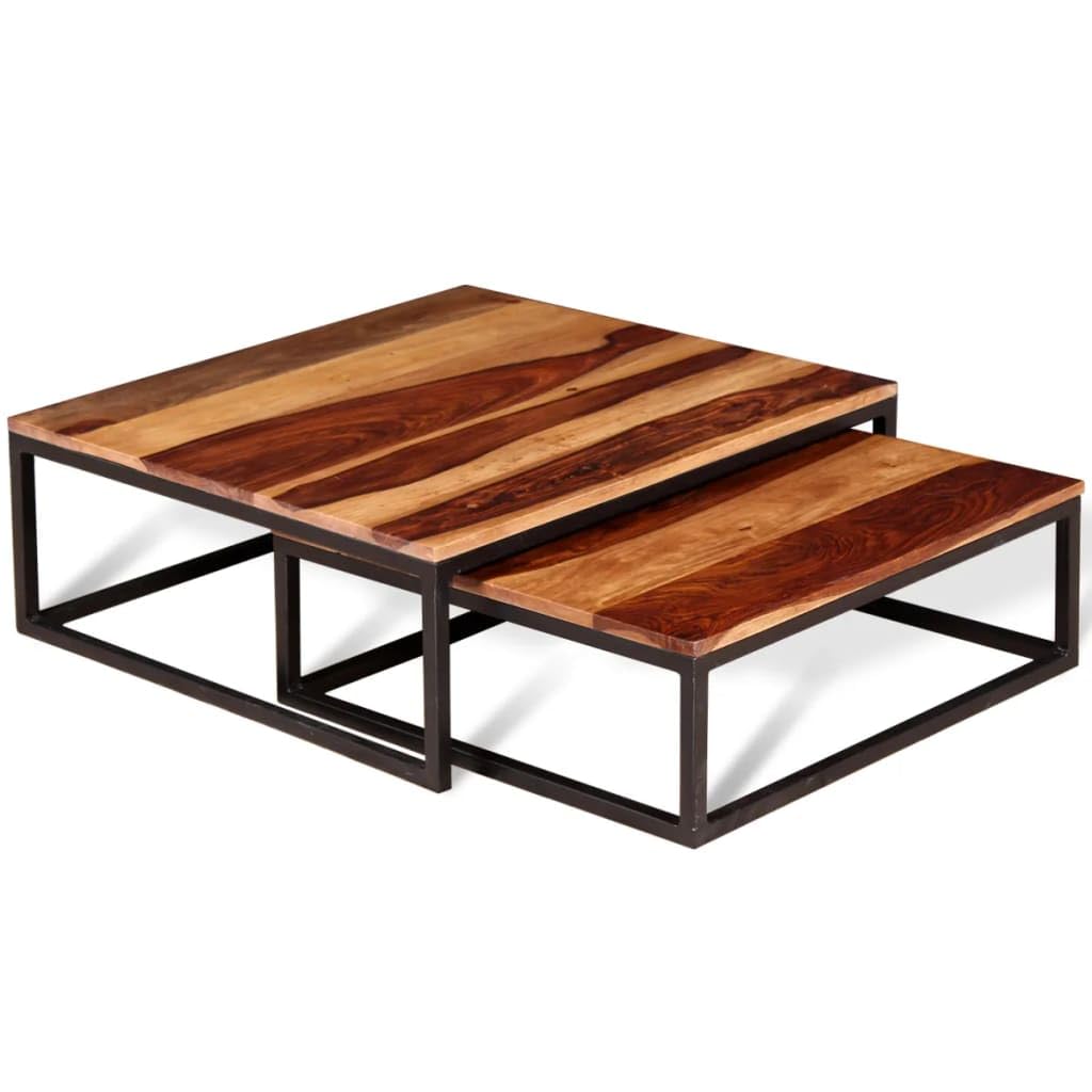 Two Piece Nesting Solid Sheesham Wood Coffee Table Set N233