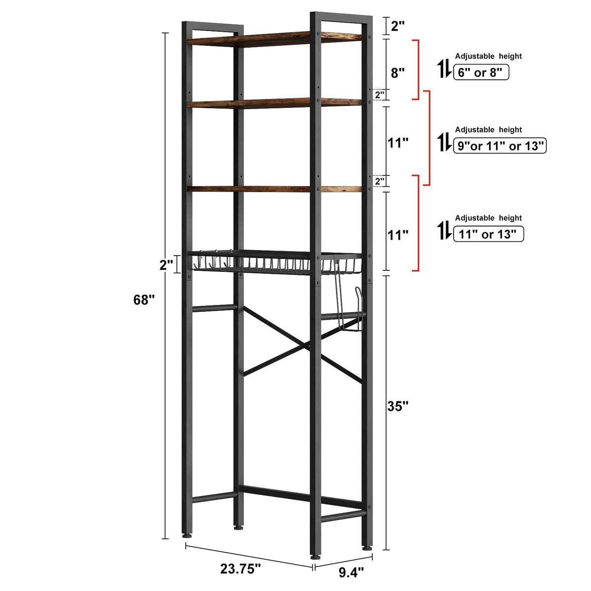 4-Tier Over-The-Toilet Storage Rack with Basket S312470