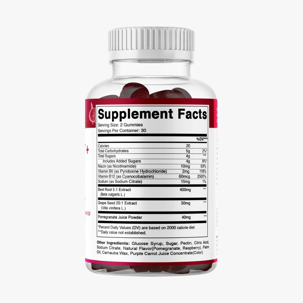 Beet Root Gummies with B6, B12, Grape Seed, Pomegranate & Nicotinamide 60 Count N4331