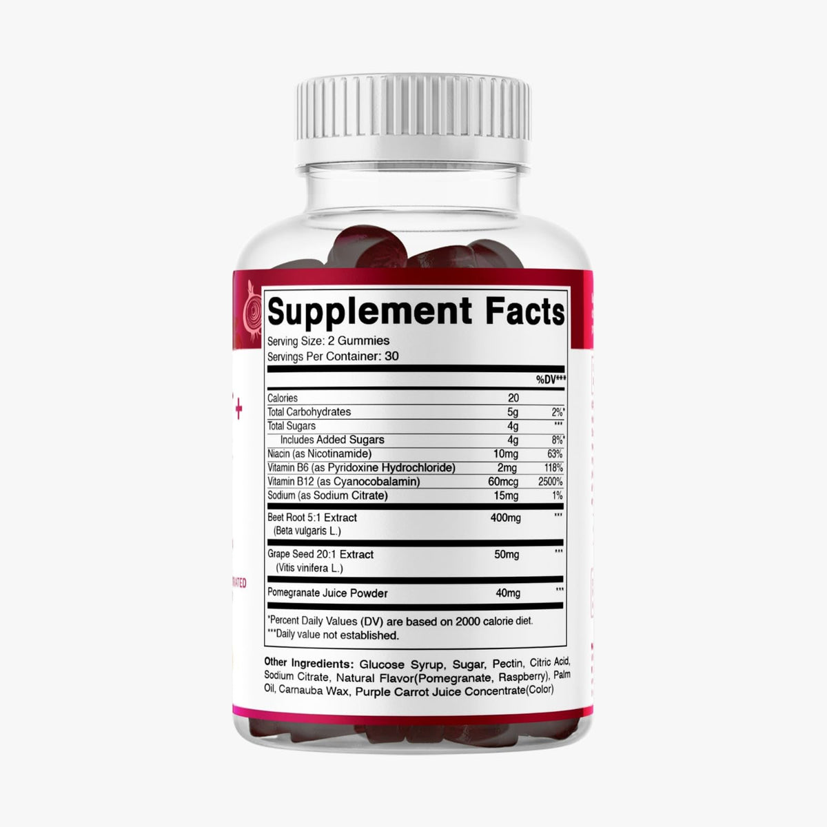 Beet Root Gummies with B6, B12, Grape Seed, Pomegranate & Nicotinamide 60 Count N4331
