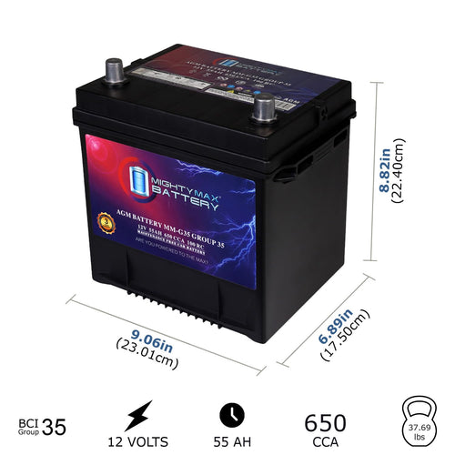 12V 55Ah AGM 650 CCA Replacement Battery D27322