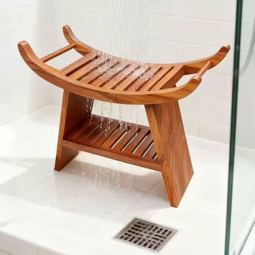 Teak Shower Bench with Storage Shelf Z635