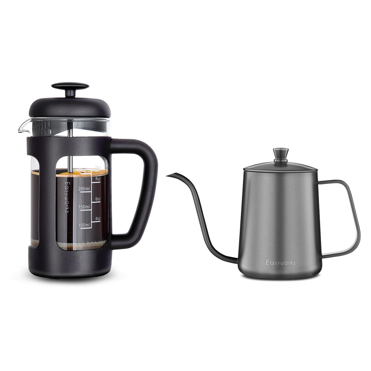 French Press and Gooseneck Pour Over Coffee Kettle 12 oz Stainless Steel L74740