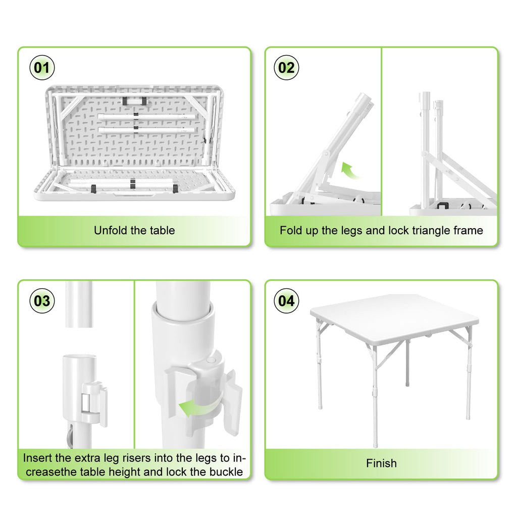 34" White Square Folding Plastic Table with Carrying Handle X7925