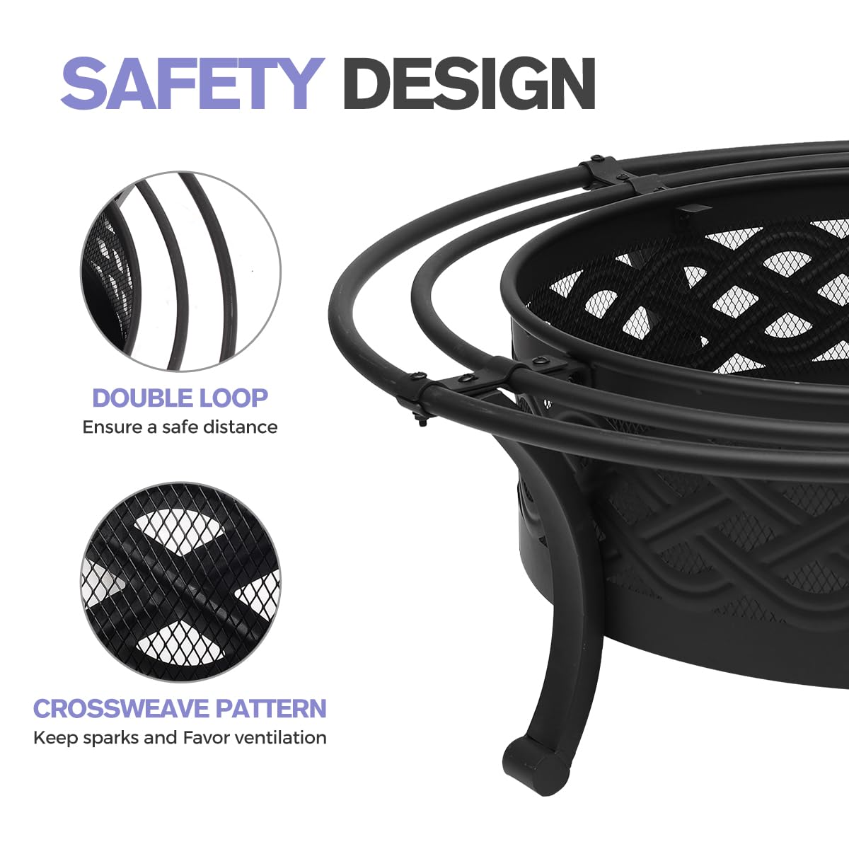 36 Inch Outdoor Fire Pit with Spark Screen Black A457