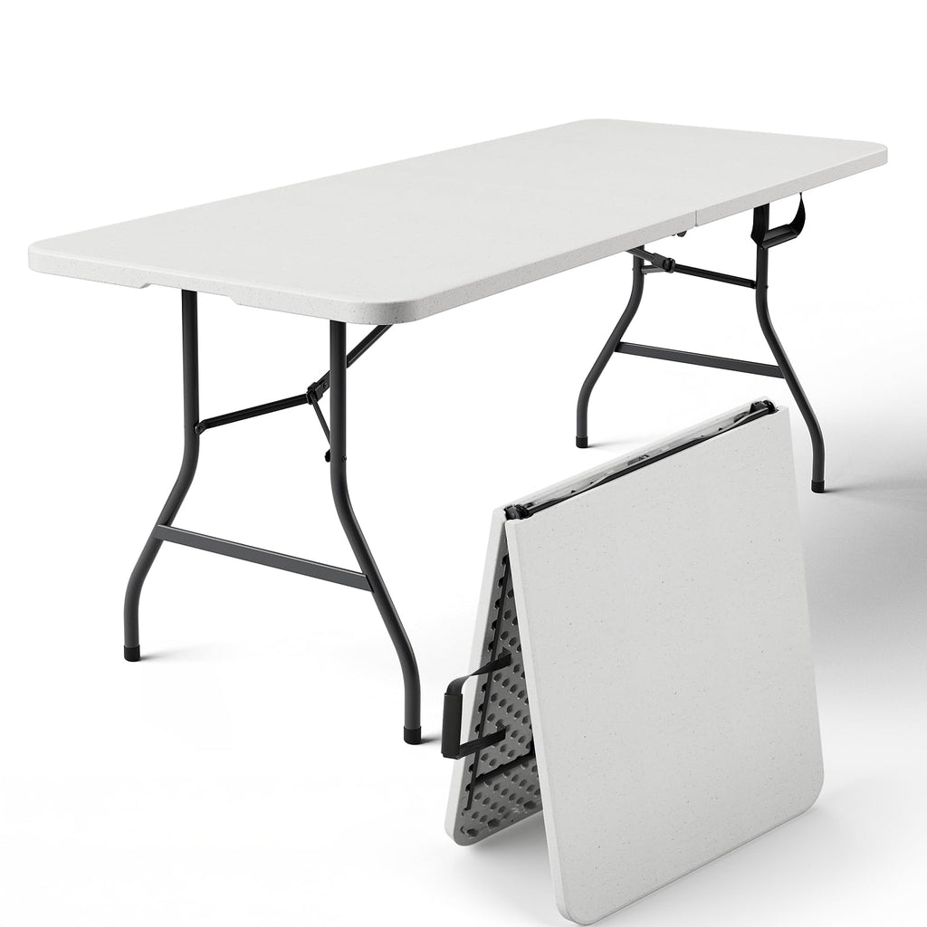 6FT Heavy Duty Plastic Folding Table with Steel Legs White F7949