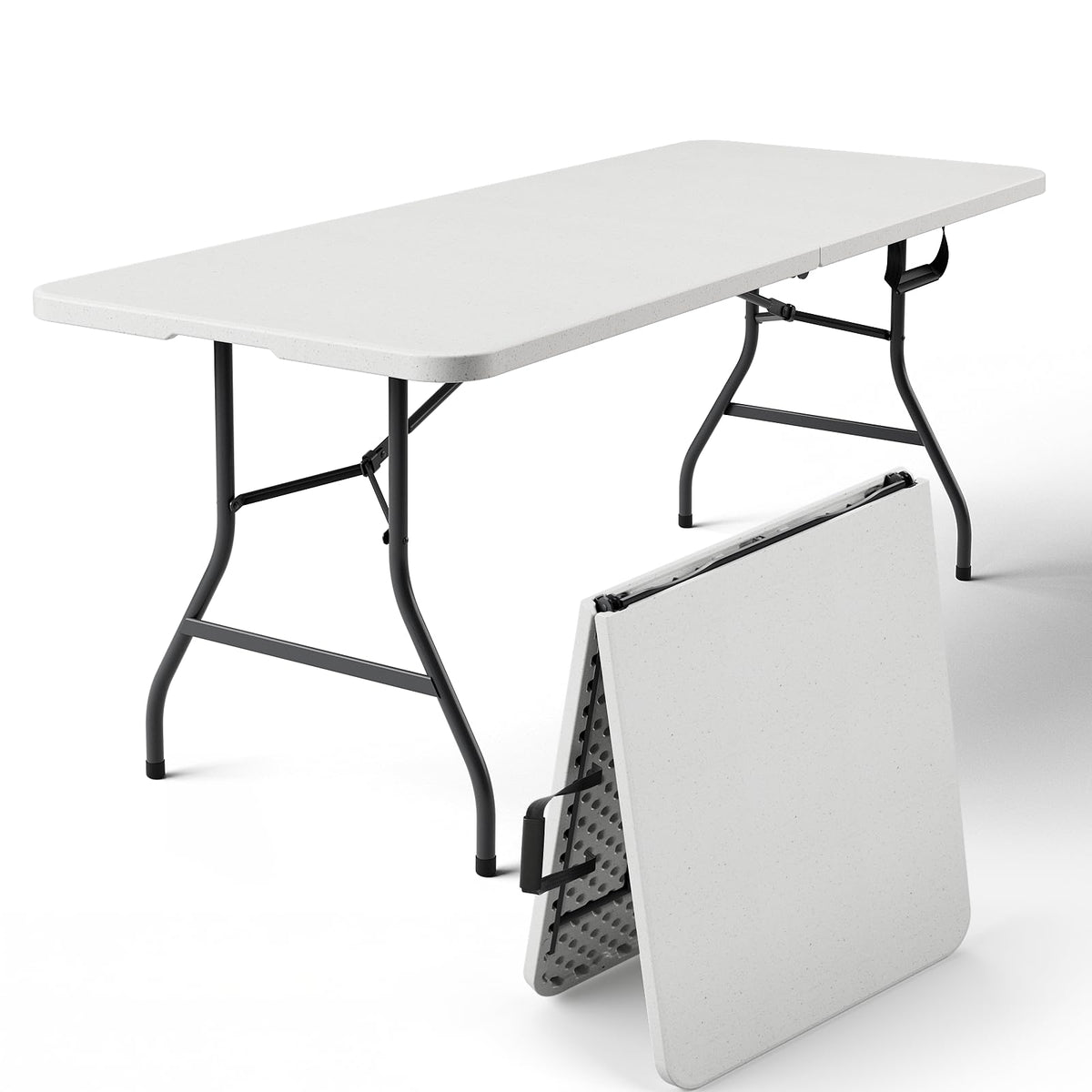 6FT Heavy Duty Plastic Folding Table with Steel Legs White F7949