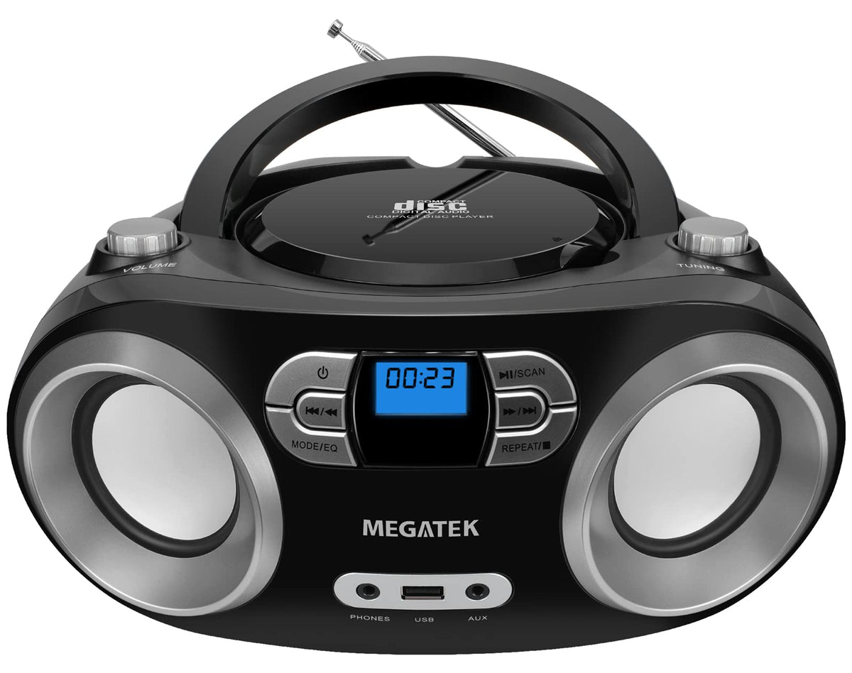 Portable CD Player Boombox with Bluetooth & FM Radio – Black D860