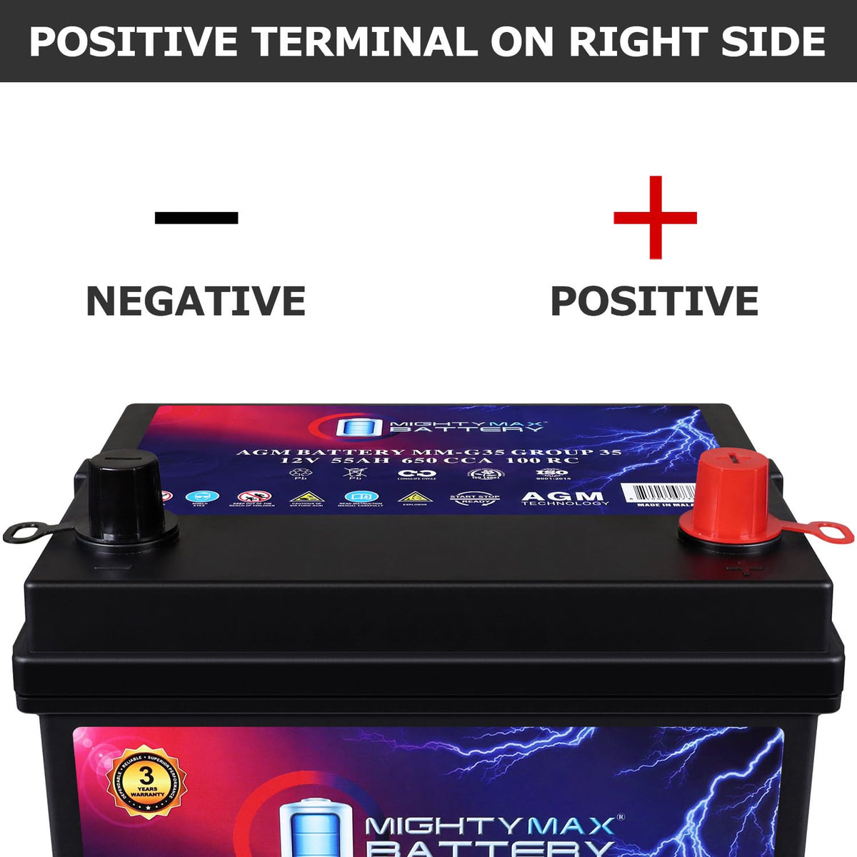 12V 55Ah AGM 650 CCA Replacement Battery D27322