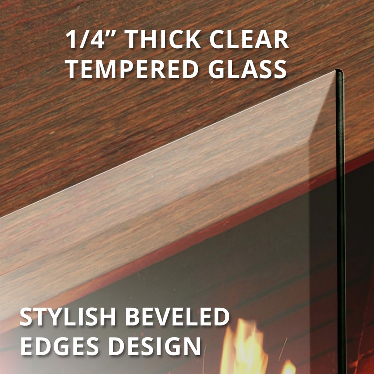 Tempered Glass Fireplace Screen, 33" x 46", Black Base J20915