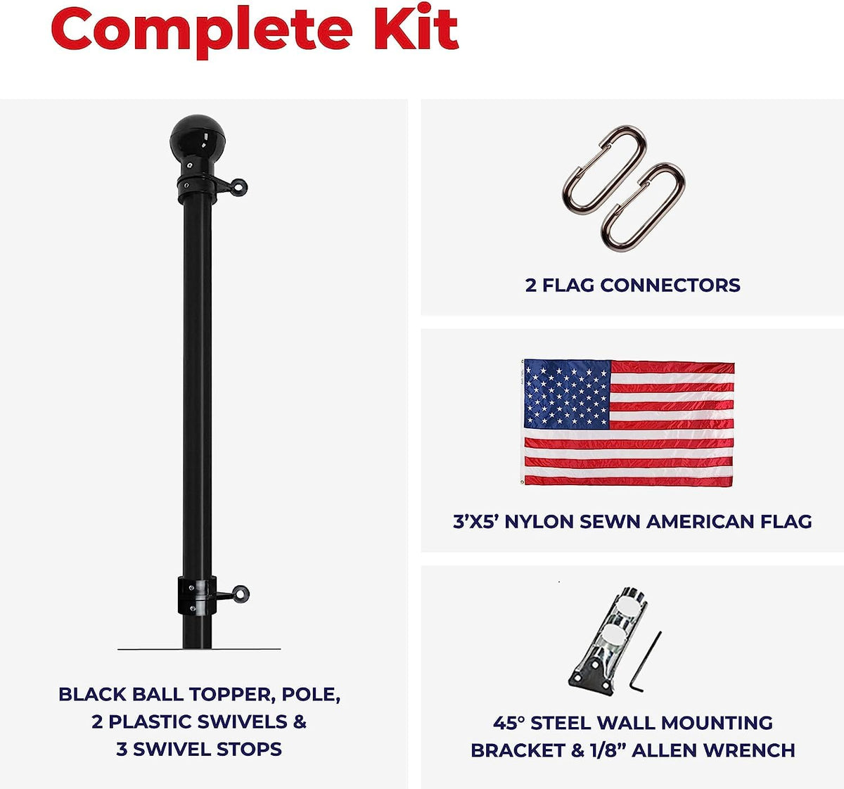 6' Black Aluminum Flagpole with American Flag and Mounting Bracket E571