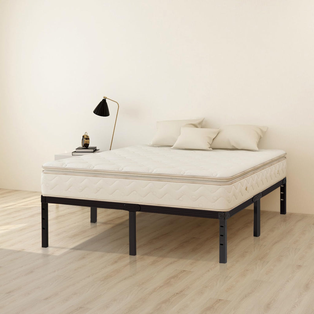 King Size 18 inch Tall Heavy Duty Metal Platform Bed Frame with Steel Slats Support Black N369425