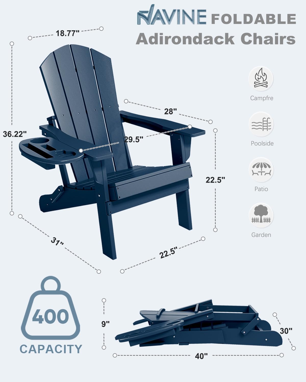 Folding Adirondack Chairs Set of 2 Navy Blue L228428