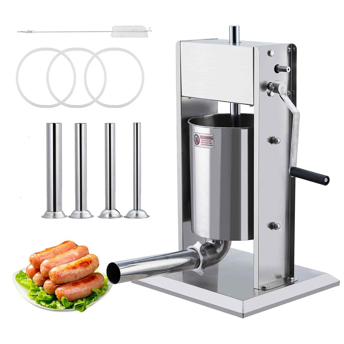 Manual 11 LBS Stainless Steel Sausage Stuffer with 4 Stuffing Tubes T197767