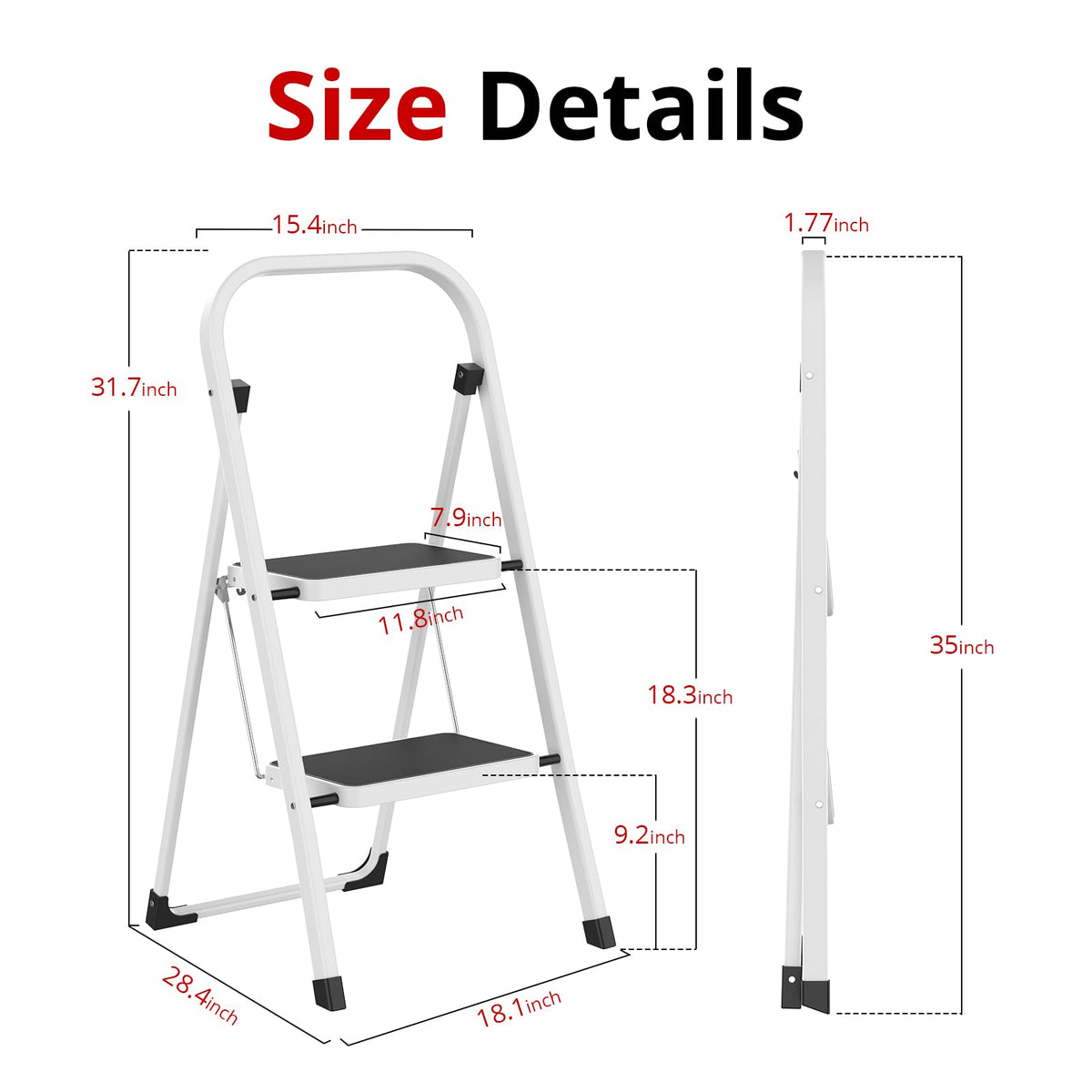 Folding Step Stool with Anti-Slip Pedal, 330 lbs Capacity, White N466283