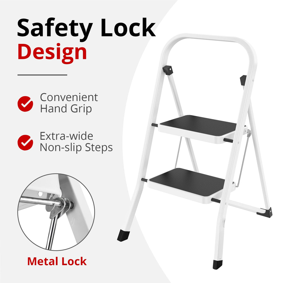 Folding Step Stool with Anti-Slip Pedal, 330 lbs Capacity, White N466283