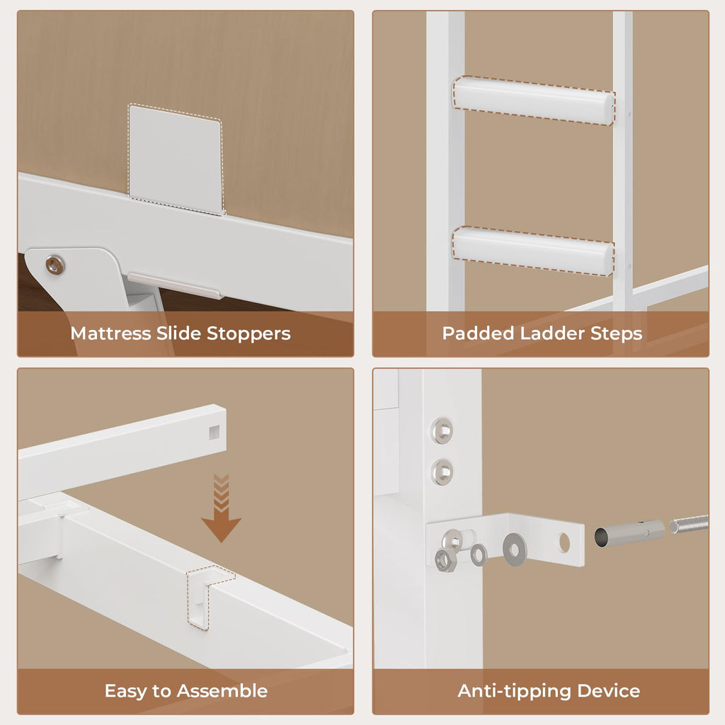 Twin Over Twin Bunk Bed with Desk & LED Light I816