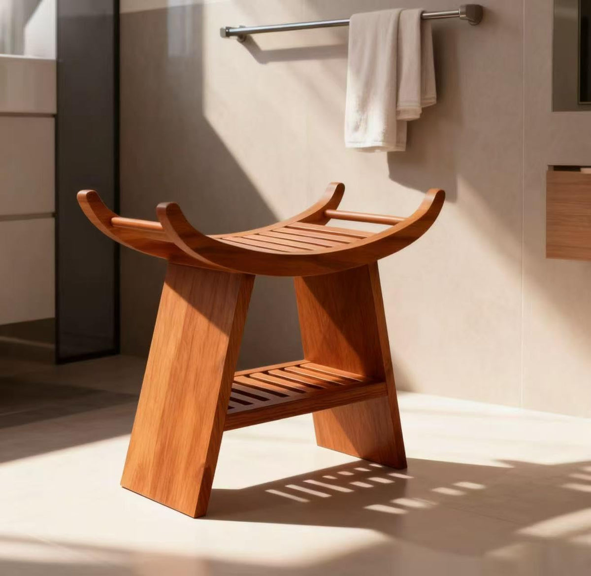 Teak Shower Bench with Storage Shelf Z635