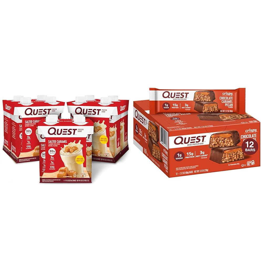 Salted Caramel Protein Shake 4 Count and Chocolate Caramel Pecan Protein Bar 12 Count X981510