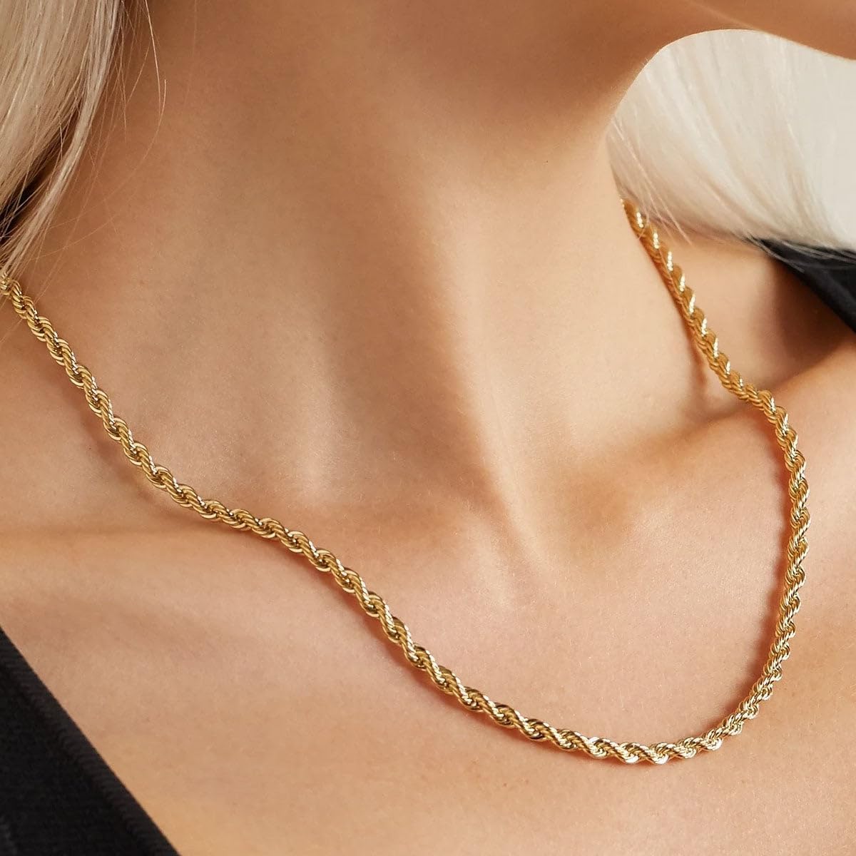 18K Solid Yellow Gold Rope Chain Necklace G39151