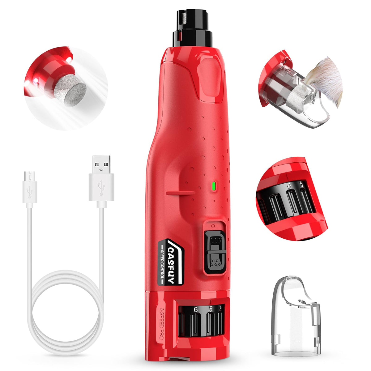 Quiet 6-Speed Rechargeable Electric Dog Nail Grinder with 2 LED Lights Q78544