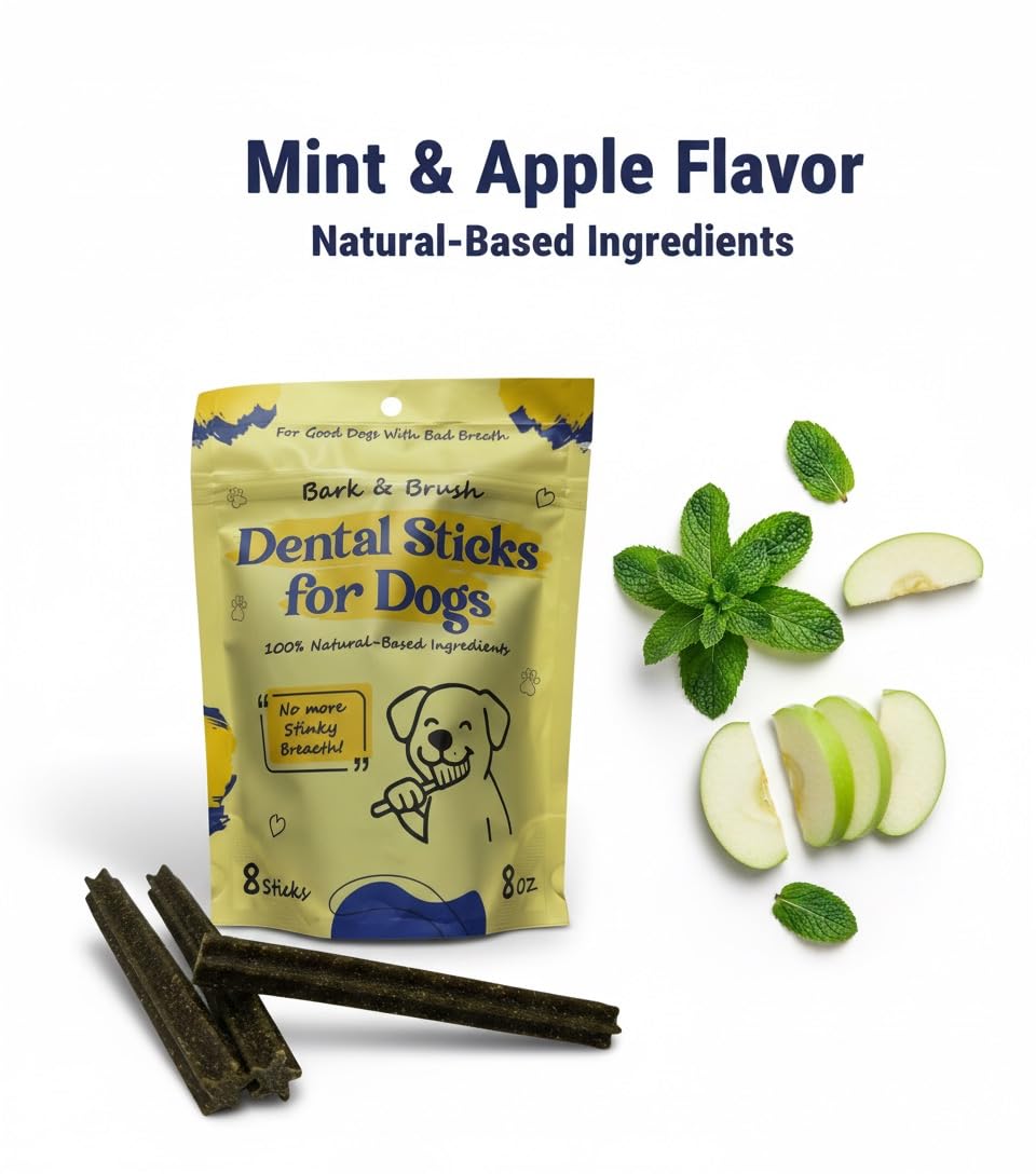 Natural Dental Chews for Dogs, Mint & Apple Flavor, 8 Count V913195