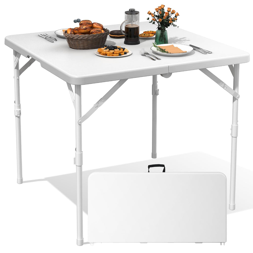 34" White Square Folding Plastic Table with Carrying Handle X7925