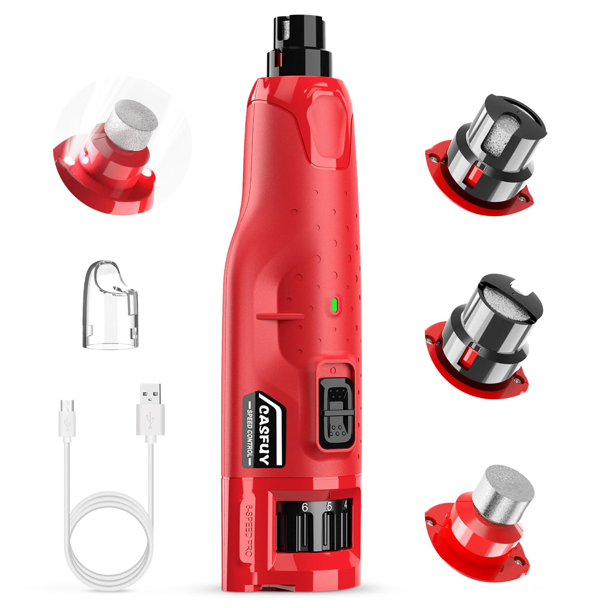 Quiet 6-Speed Rechargeable Electric Dog Nail Grinder with 2 LED Lights Q78544
