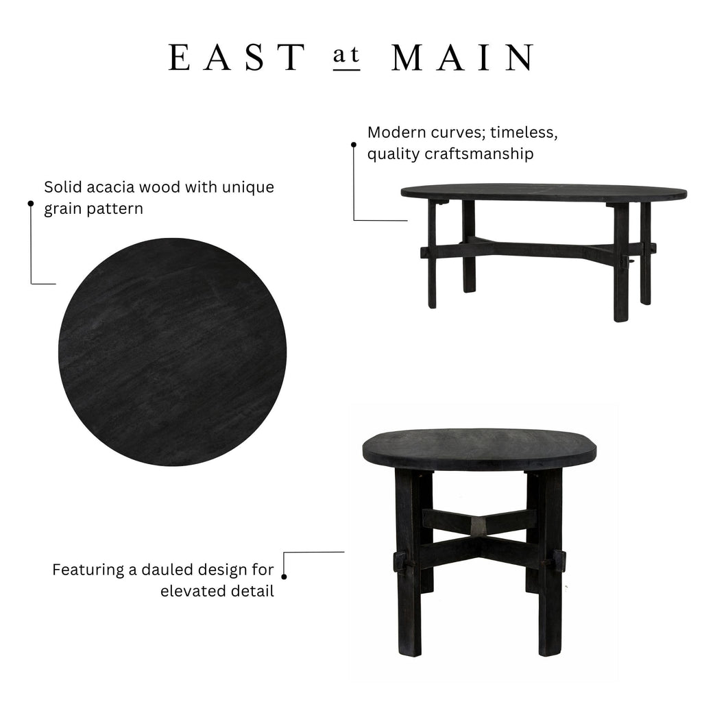 Black Oval Solid Acacia Wood Coffee Table D242174