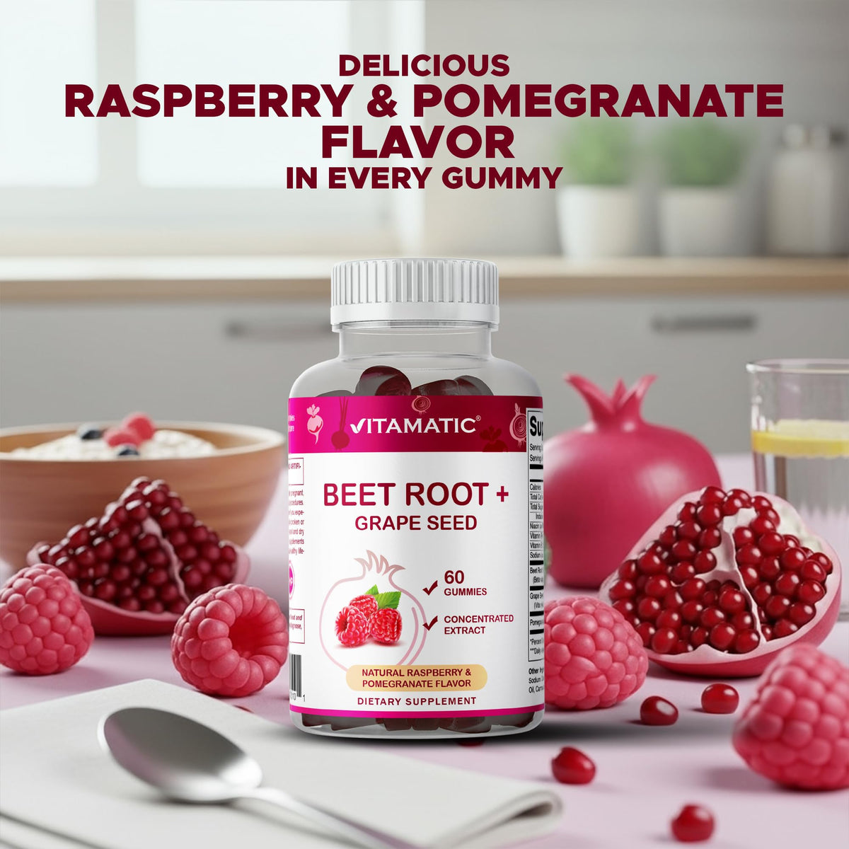 Beet Root Gummies with B6, B12, Grape Seed, Pomegranate & Nicotinamide 60 Count N4331