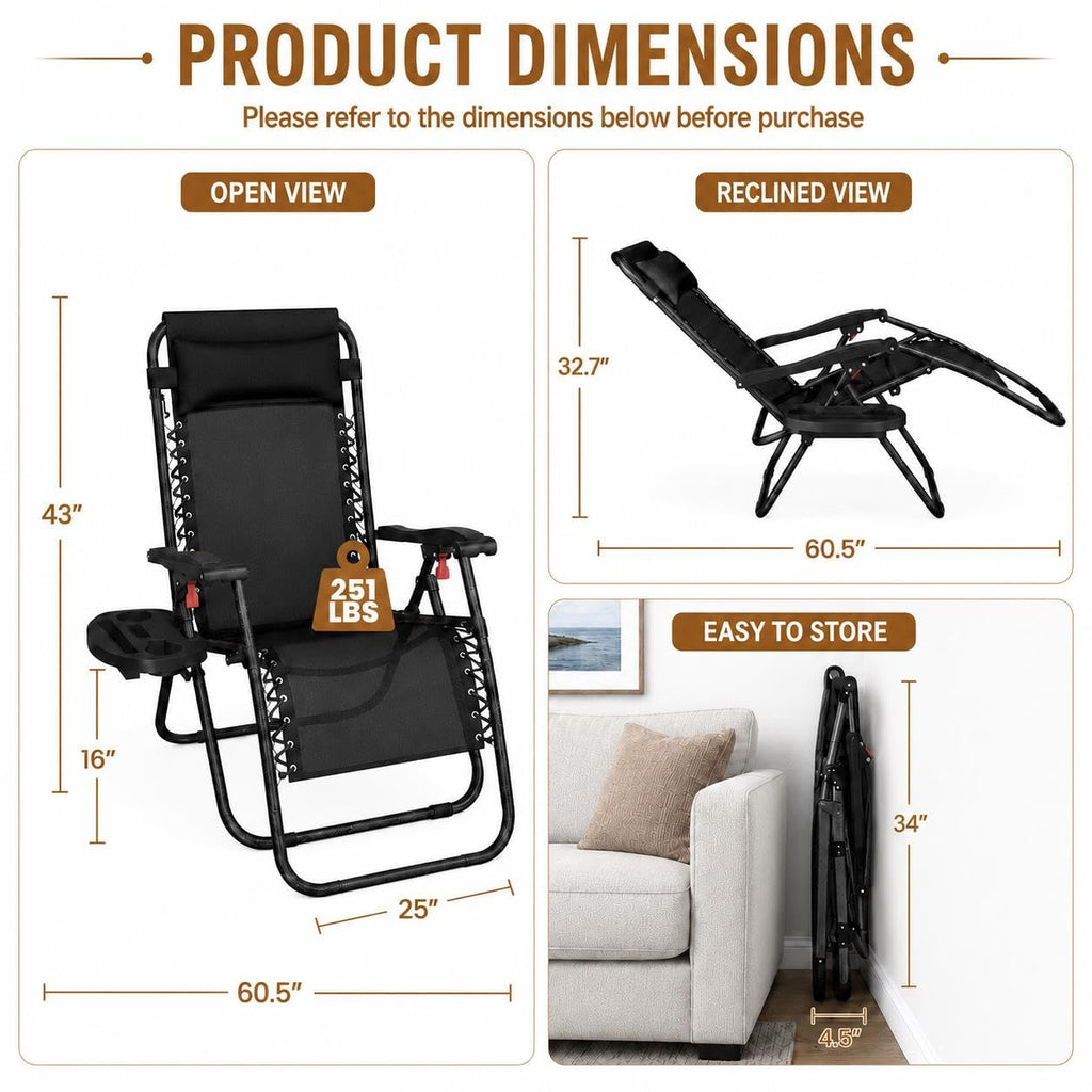 26" Zero Gravity Recliners Set of 2 Dark Black U669071
