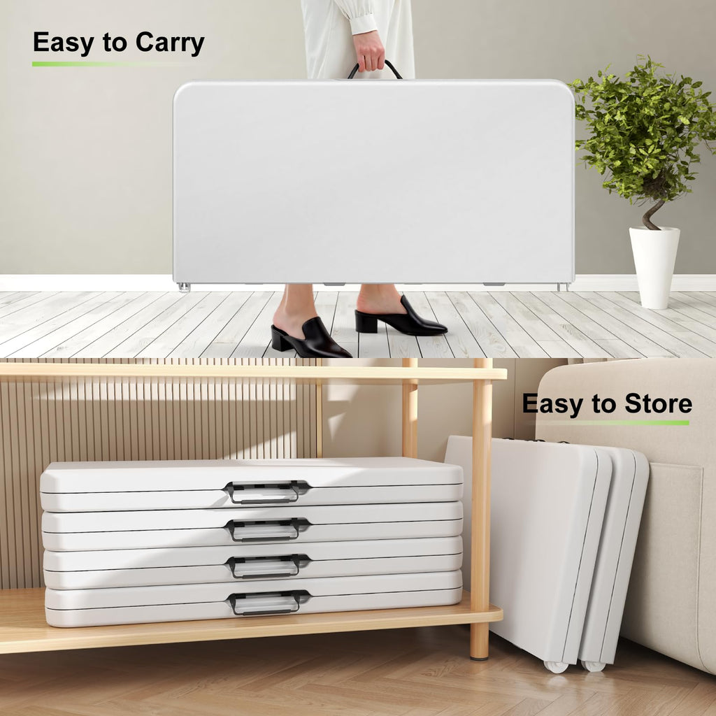 34" White Square Folding Plastic Table with Carrying Handle X7925