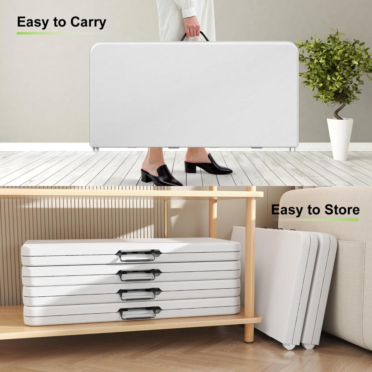 34" White Square Folding Plastic Table with Carrying Handle X7925