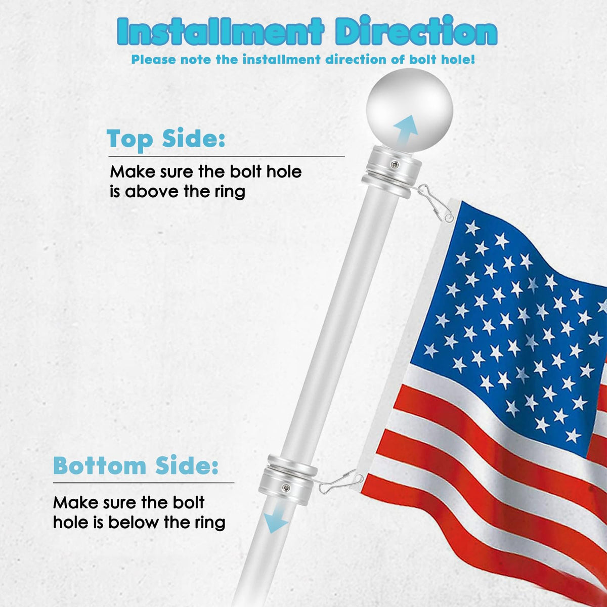 Aluminum Alloy Flag Pole Rings 360° Rotating with Carabiner, Pack of 2 Y708