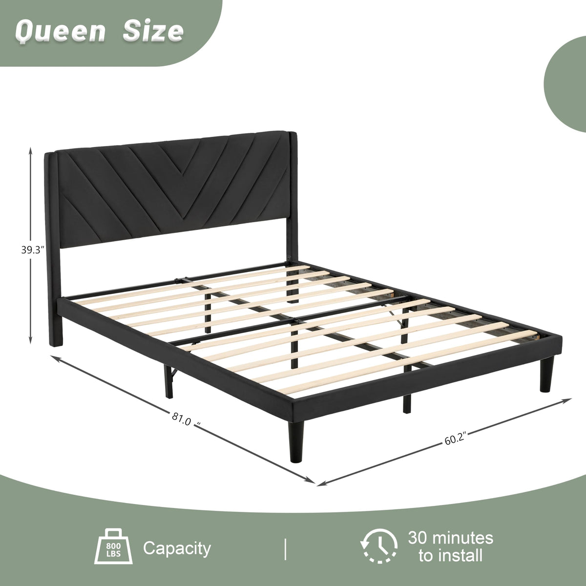 Queen Size Velvet Platform Bed Frame with Headboard L359689