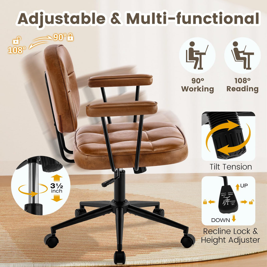 Brown Leather Office Chair with Wheels K2812