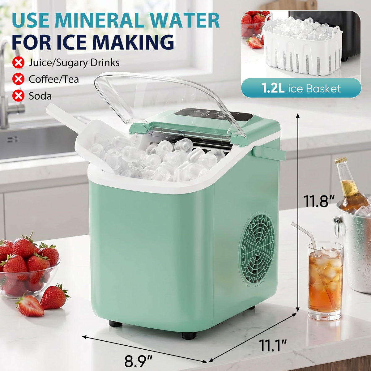 Countertop Ice Maker with Basket and Scoop, 26lbs Daily R7293