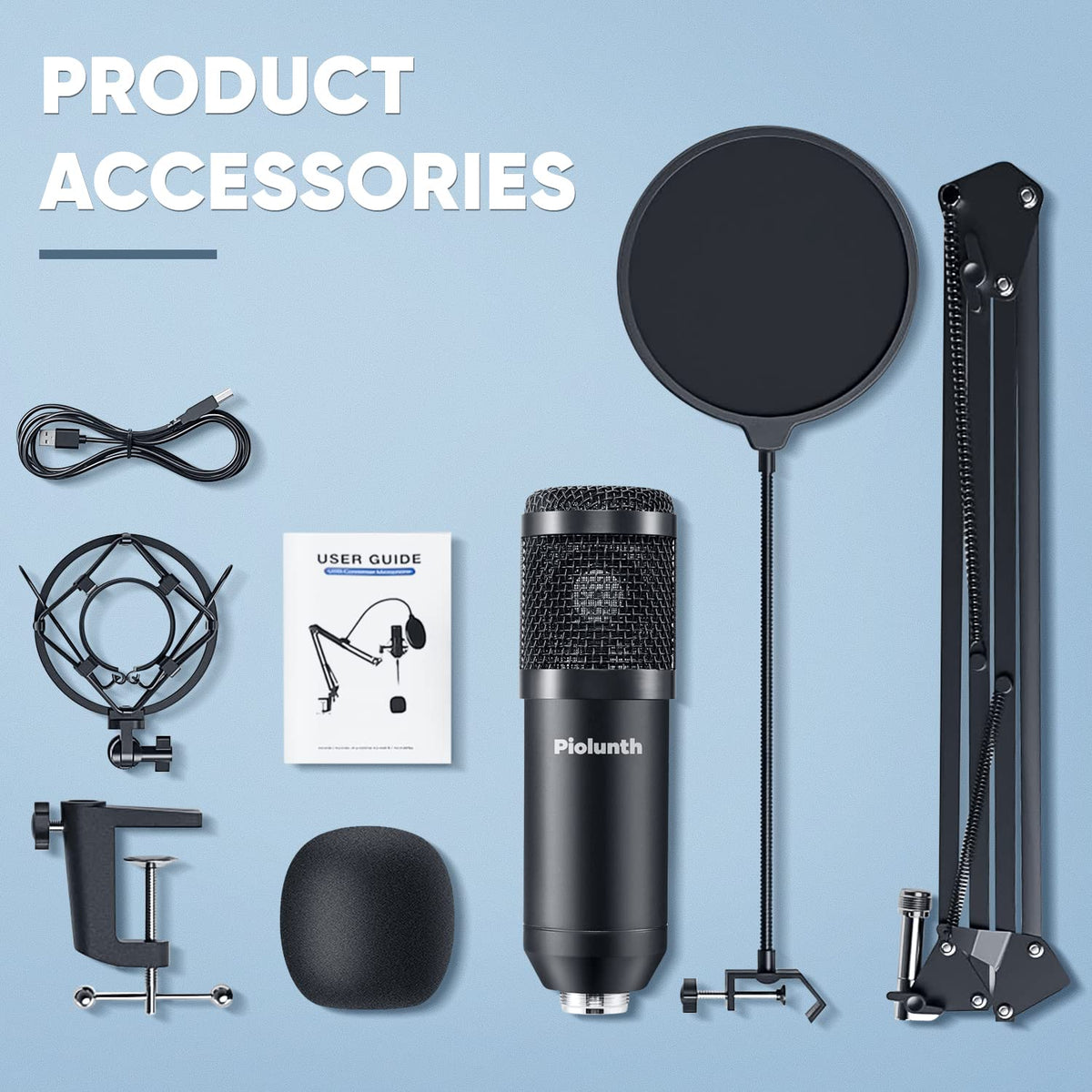 USB Microphone 192kHz/24bit Cardioid Condenser Studio Mic Kit with Boom Arm D67329